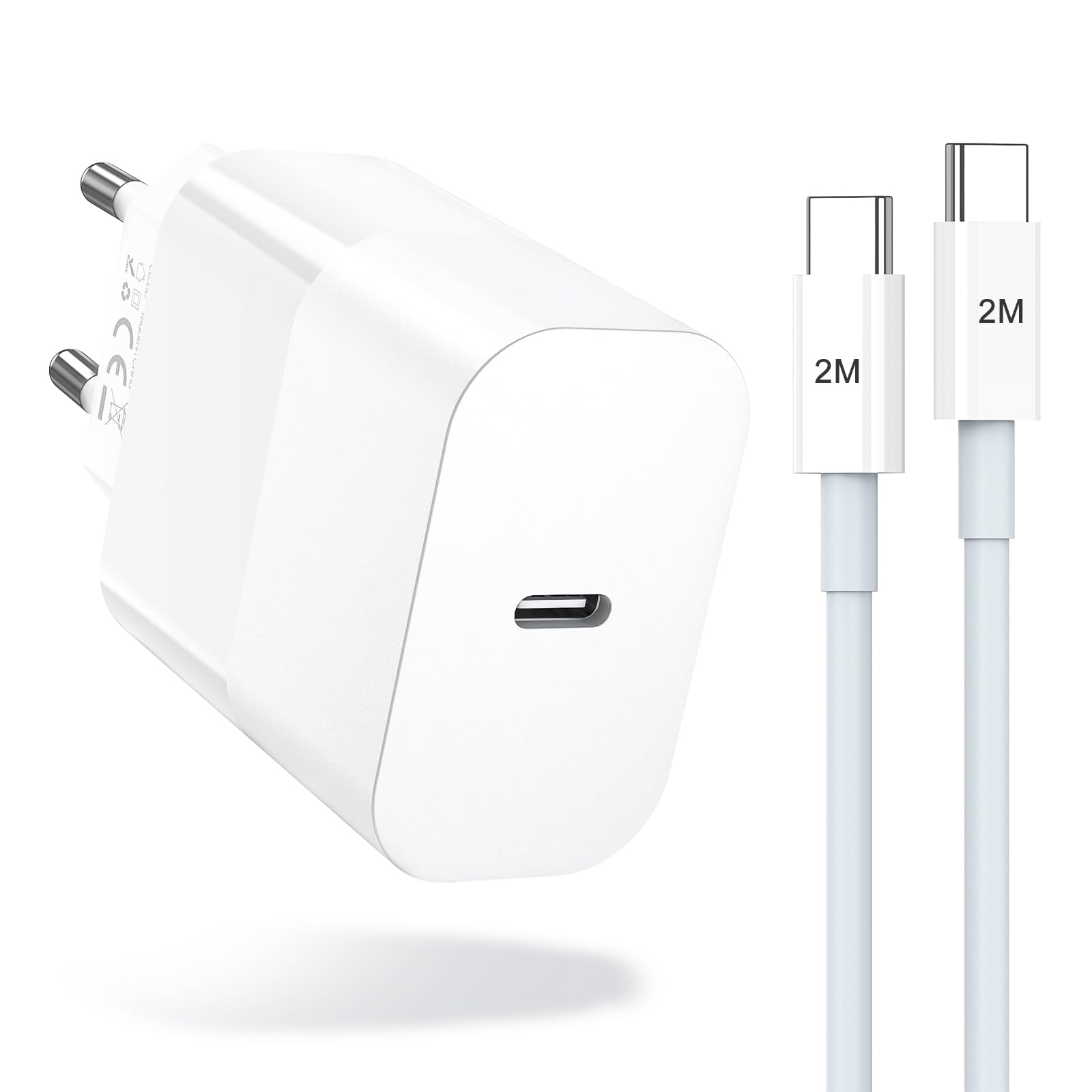 Amoner 30W Caricatore iPhone 15/16, Rapido Caricabatterie e 2M Cavo USB C for iPhone 16/16 Pro/16 Pro Max/16 Plus/15 Pro/15 Pro Max/15 Plus/Pad Pro Fast Charger Presa Alimentatore Adattatore Spina