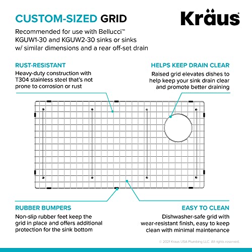 Kraus Kbg-Gr2514 Bellucci Series Stainless Steel Kitchen Sink Bottom Grid With Soft Rubber Bumpers For 30-Inch Kitchen Sink #TOP3