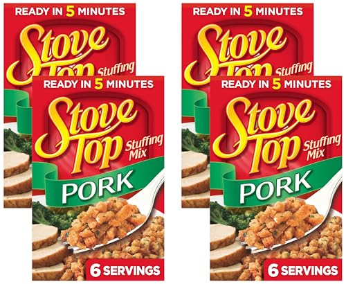 Stove Top Pork Stuffing Mix, Instant Side Dish for Pork and Holiday Meals, Savory Seasoned Bread Stuffing, Ready in 5 Minutes, 6 Ounce Box (Pack of 4)