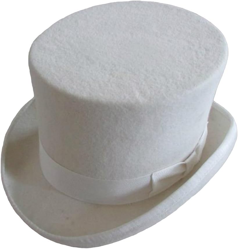 ElongMen's 100% Wool Felt Magic Top Satin Lined 5in Tall Fedora Hat, White, Medium