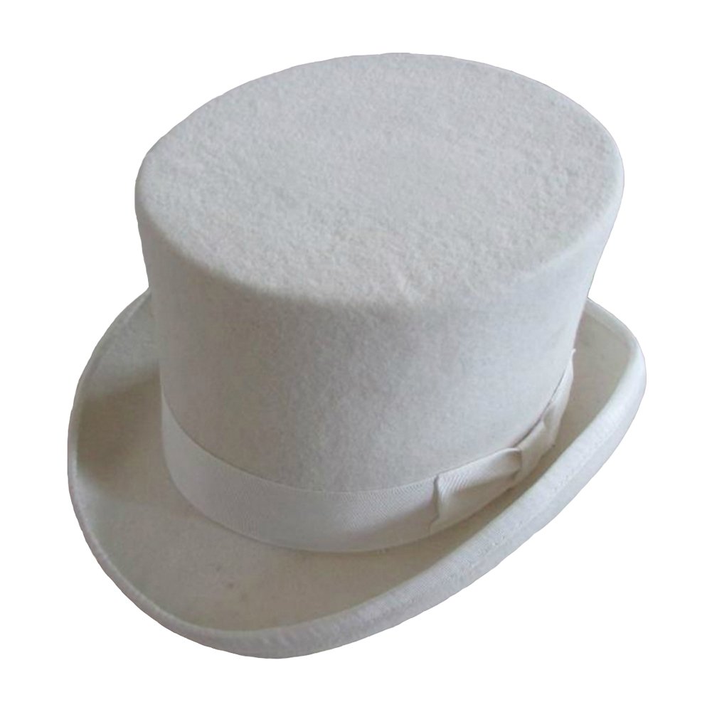 ElongMen's 100% Wool Felt Magic Top Satin Lined 5in Tall Fedora Hat, White, Medium