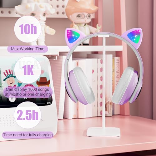 Image of Bluetooth Noise Cancelling Headphones for Kids,Foldable Cat Headphone with LED Light Up Ear,Cat Ear Headphones for Toddler with Microphone /TF Card,Kids Bluetooth Headphones for ipad