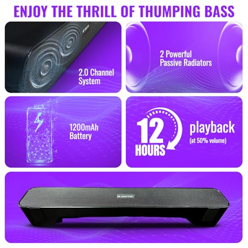 E GATE C201 | 16W Bluetooth Sound bar Speaker, Dual Drivers + Dual Passive Radiators for Extra bass, Upto 12 Hr Playback, Call Function, Bluetooth 5.3, Aux, mSD, USB, FM & TWS (Grey) - eGate Soundbar 5 51XLcqjFlwL