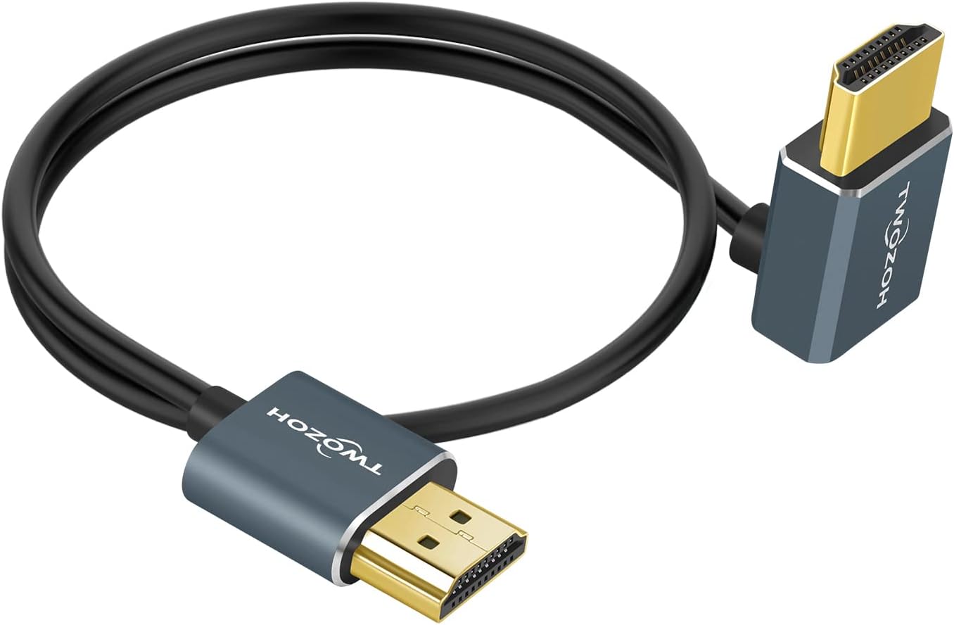 Twozoh Flexible HDMI to HDMI Cable Downward Angled 90° 1FT, Ultra Thin and Slim HDMI Cord Support 3D/4K@60Hz