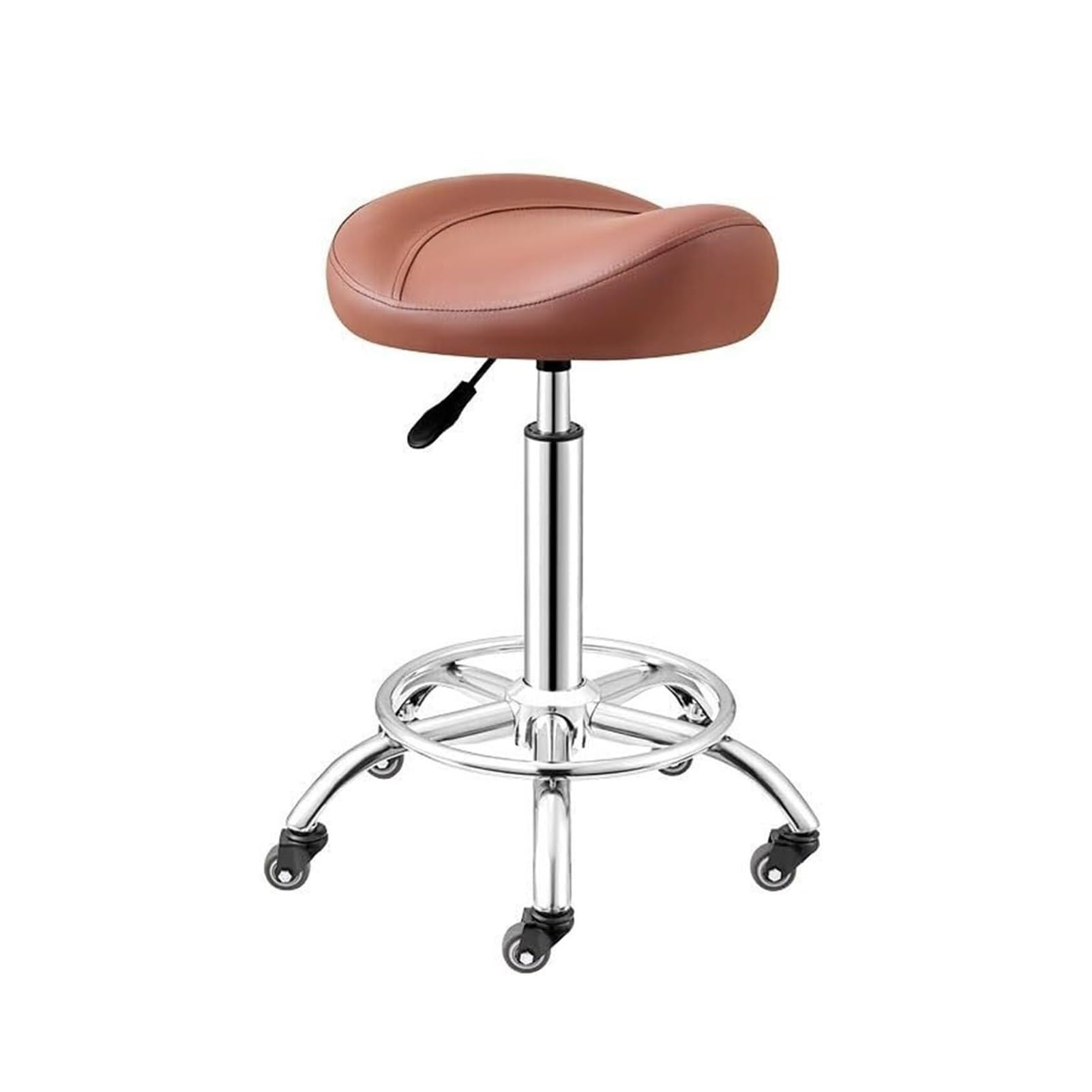 Stołek typu siodło z kółkami, hydrauliczne, nadaje się do biur i studiów makijażu.(Brown)