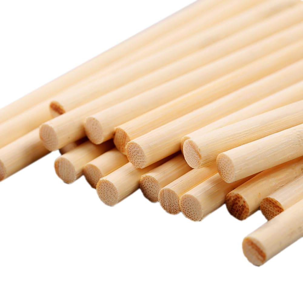 60 pezzi di bastoncini di bambù naturale, legnetti rotondi con foro, bastoncini di legno per fai da te, bastoncini tondi in legno massiccio per artigianato, legno per costruzioni in legno per