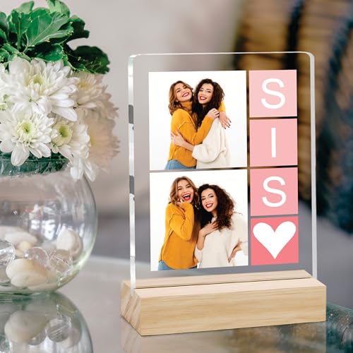 Image of Giftplease Customized Photo Frame with Text & Wooden Stand | Personalised Printed Photo Frame Gift for Sister | Birthday, Tabletop D cor | Customized Photo Gift (6x8 Inches) SIS 02
