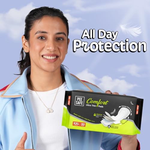 Image of Pee Safe Comfort Ultra Thin Sanitary Pads For Women | XXL | 30 Pads - Pack of 3 | Rash Free Periods | Cottony Soft Sanitary Napkins For Ultra Comfort | Dual Wings | Toxin Free