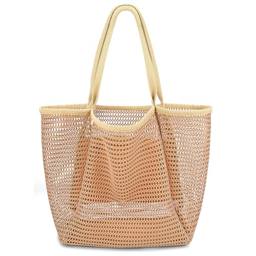 Iioscre Mesh Beach Bag for Women, Causal Hobo Pool Bags with Wide Shoulder Straps, 23L Foldable Pool...