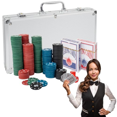 H&F Heimtextilien Pokerkoffer Set 300 Chips – Komplettes Poker...