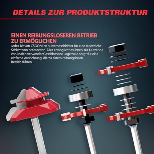CSOOM 3-teiliges 45 Grad Gehrungsfräser & Scheibennutfräser, 8mm Schaft Nut und Feder Fräser Set, Ideal für MDF, Hartholz, Weichholz und Spanplatten