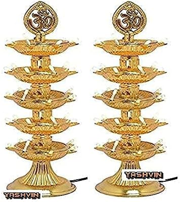 5 Layer Electric Diya Deepak Light Pooja Diya LED Light Mandir Diya for Home Temple Decor Electric Diya (Pack of 2)-Plastic -V489