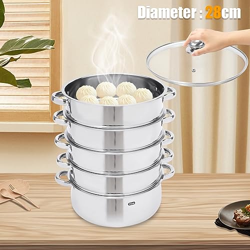 5 Tier Large Stainless Steel Steam Cooker Steamer Pan Cook Food Veg Pot Set 28cm - Image 9
