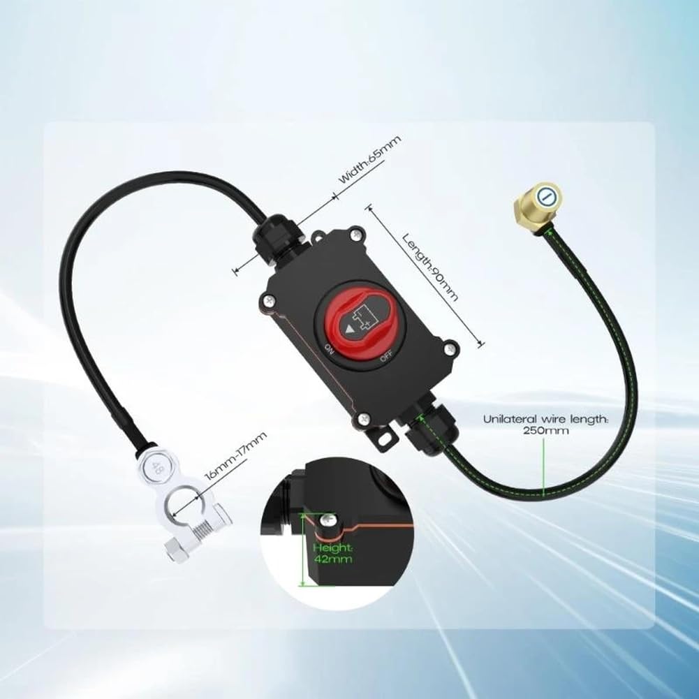Interruptor de desconexión de batería impermeable de 12 V-24 V, aislador de energía giratorio con cables de 0.5 pies para coche, barco, RV, interruptor de apagado ABS ignífugo (A)