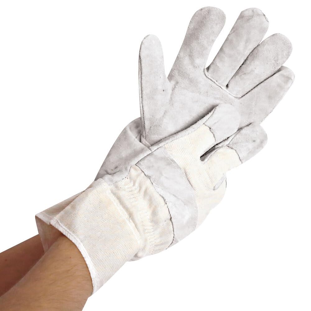 FRANZ MENSCH 24 Stück Burmann Arbeitshandschuhe Work | Rindspaltleder, Packung, natur-grau, 11/XXL, L: 26cm, Rindspaltleder, Arbeitshandschuhe, Gartenhandschuhe