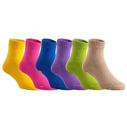 Lian LifeStyle Unisex Children 6 Pairs Pack Non Slip Pure Cotton Socks 3Y-5Y Multiple Color