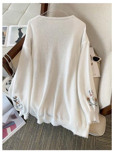 Image of SHENHE Women's Plus Size Floral Embroidered Cardigan Oversized Open Front Crochet Knit Cardigan Sweater Beige 2XL