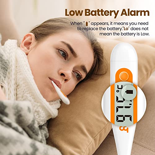 Thermometer for Adults, Oral Thermometer for Fever, Thermometer with Fever Alert, Memory Recall, C/F Switchable, Rectum Armpit Reading Thermometer for Whole Family (Orange)