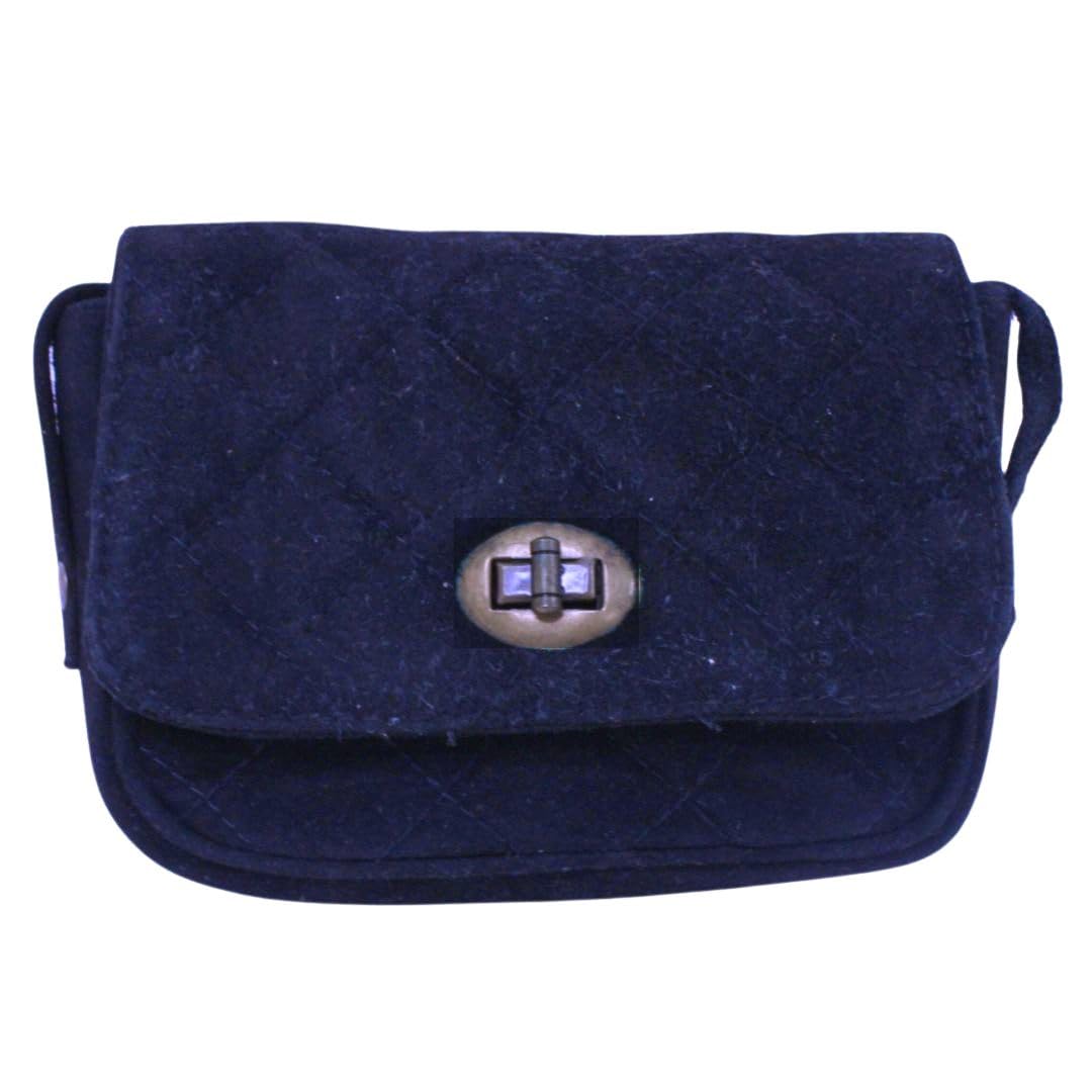 Luigi's Genuine Leather Cross-Body Bag – Unique Twist Lock, Cotton Interior, Zipper Pocket, Diamond Stitched Pattern(Navy)