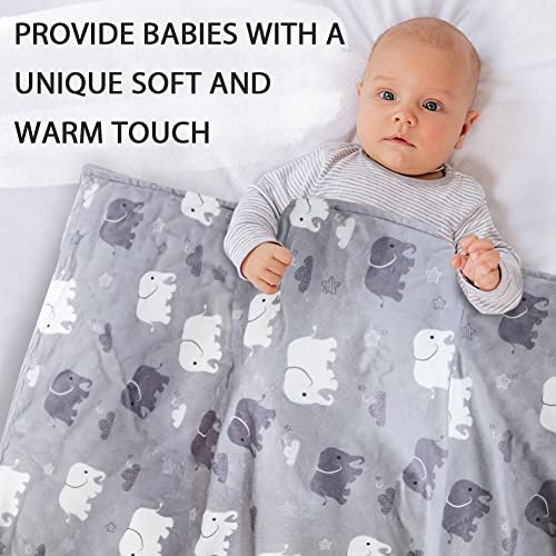 Tanofar Minky Baby Blanket Super Soft Micro Fleece Blanket Boys Receiving Blanket With Dotted Backing Toddler Blanket, Grey Elephant, 30 X 40 Inch #TOP5