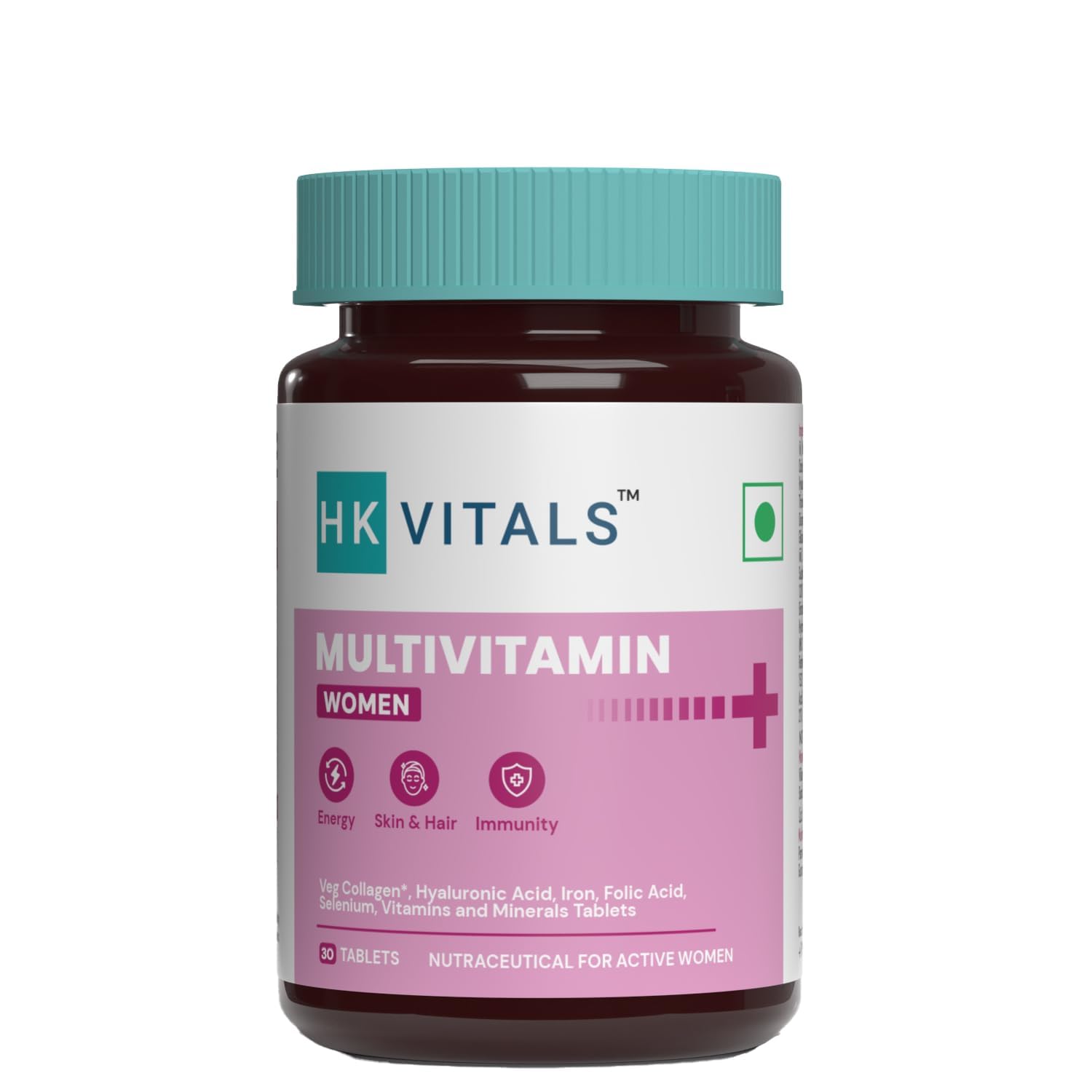 Heal;thKart HK Vitals Multivitamin Plus Women, Advanced Daily Multivitamin for Active Women | for Energy, Joints, Skin & Hair; with Iron, Vitamin C, Veg Collagen, Hyaluronic Acid & Biotin, 30 Tablets