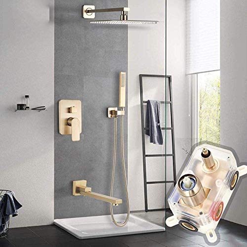 Set douche pluie or brossé complet mitigeur mécanique et douchette à main - 5