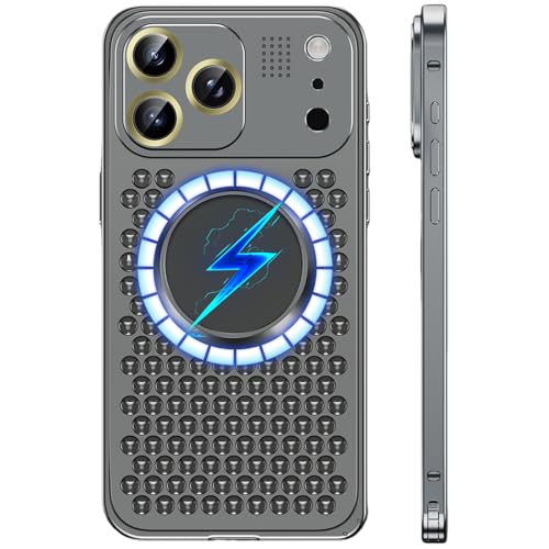 iPhone 17 Pro Max 用 ケースフルアルミシェル 通気放熱グリッド搭載 マグネット式アクセサリー対応 MagSafe対応 メタルレンズガード 薄型なのに耐衝撃 日常の擦れや小キズから守るスマートカバー, ブラック