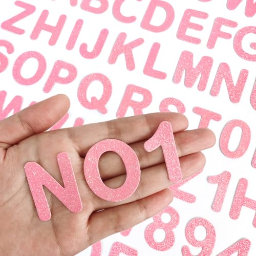 72 Pcs Glitter Iron-on Letters and Numbers Patch, Alphabet Embroidered Patch A-Z, Numbers 0-9 for Jackets, Backpacks, Hats and Shirts- Pink