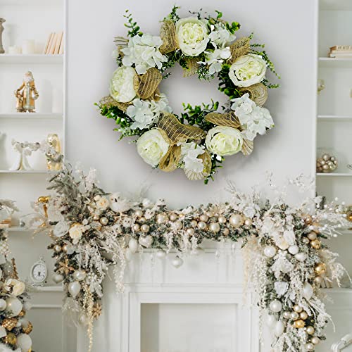 Hydrangea Wreaths Front Door White - 20 Inch Spring Summer Wreath Peony Flower Wreath Floral Wreath Handmade Farmhouse Cottage Wreath For Outdoor Front Door Wall Wedding Festival Party Decoration #TOP1