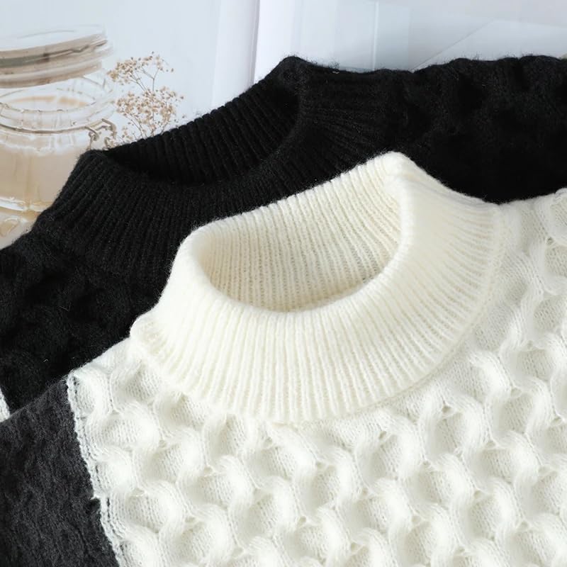 Men's Hip Hop Warm Round Neck Sweater Vintage Patchwork Casual Knitted Jumpers Tops4