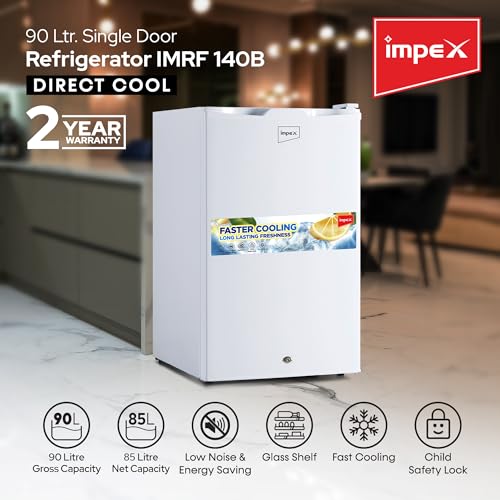 Image of Impex Refrigerator Single Door Fridge (3 Cubic Feet) Freezer,Glass Shelves, Safety Lock And Key, Low Noise, Energy Saving, Fast Cooling 90 L 95 W IMRF 140 B White