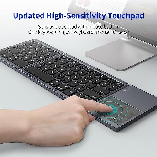 Image of 1Goal Foldable Bluetooth Keyboard with Number pad, Mini Bluetooth Keyboard for Mobile /Tablet /Laptop, Wireless Rechargeable Keyboard Compatible with Pad /Mac /Surface Pro /Galaxy Tab(Grey)