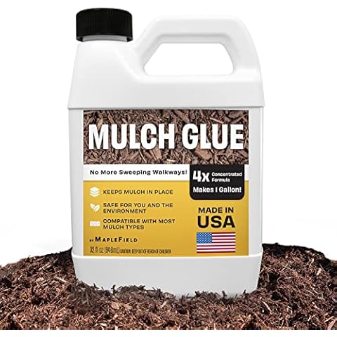 Maplefield Mulch Glue Concentrate 32 oz - 4X Strength - Adhesive for Rubber, Bark, & Straw Mulch - Superior Hold & Makes 1 Gallon for Garden & Outdoor Spaces Cover