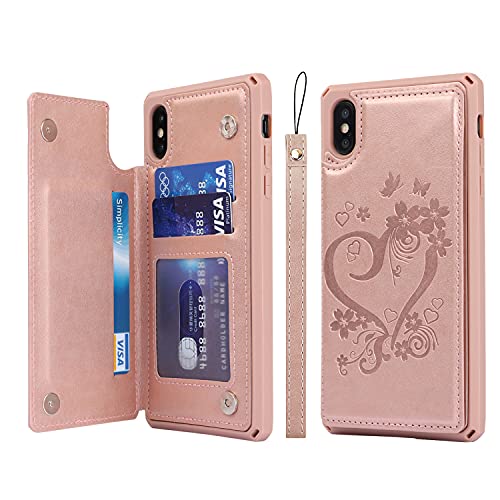 Cavor for iPhone X Wallet Case with Card Holder for Women Men, Rose Gold