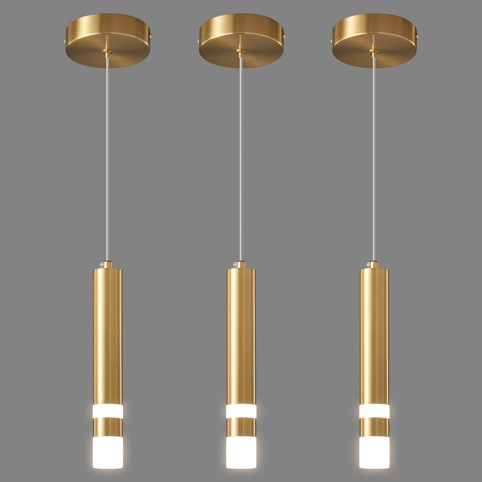 Modern Pendant Light Kitchen Fixture Dimmable LED Gold Mini Pendant Lighting fo Kitchen Island Bedroom Bedside Table Small Pendant Lights (3-Pack)