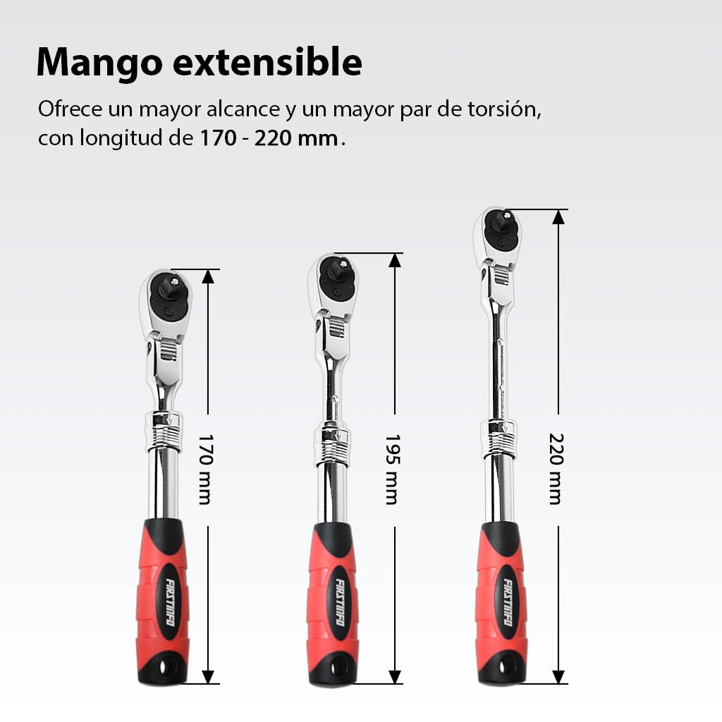 FIRSTINFO Carraca Telescópica 1/4" Articulada 72 Dientes F3222NB