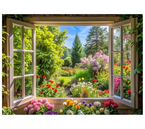 AIIKES 7x5FT Toile de Fond de Photographie de Printemps Fond de Fenêtre de Printemps Paysage de Jardin XY145
