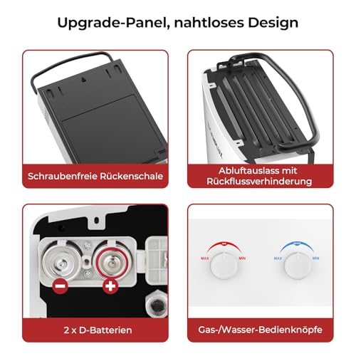 CAMPLUX AY132-DE 5 Liter Tankless Gasdurchlauferhitzer 50mbar, LPG Durchlauferhitzer mit Tragbarer Griff, 10...