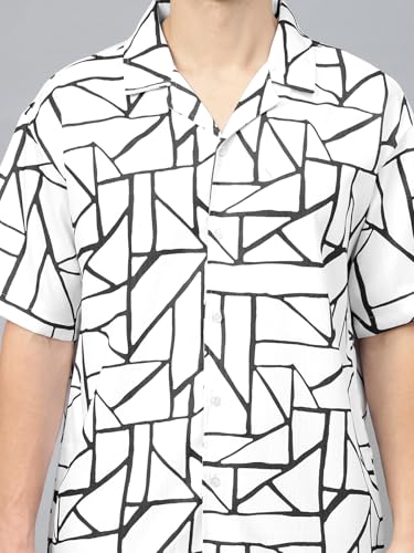 Image of Veirdo Poly Cotton Oversized Loose Baggy Fit Drop Shoulder Cool and Stylish Abstract Print Men Camp Collar Shirt