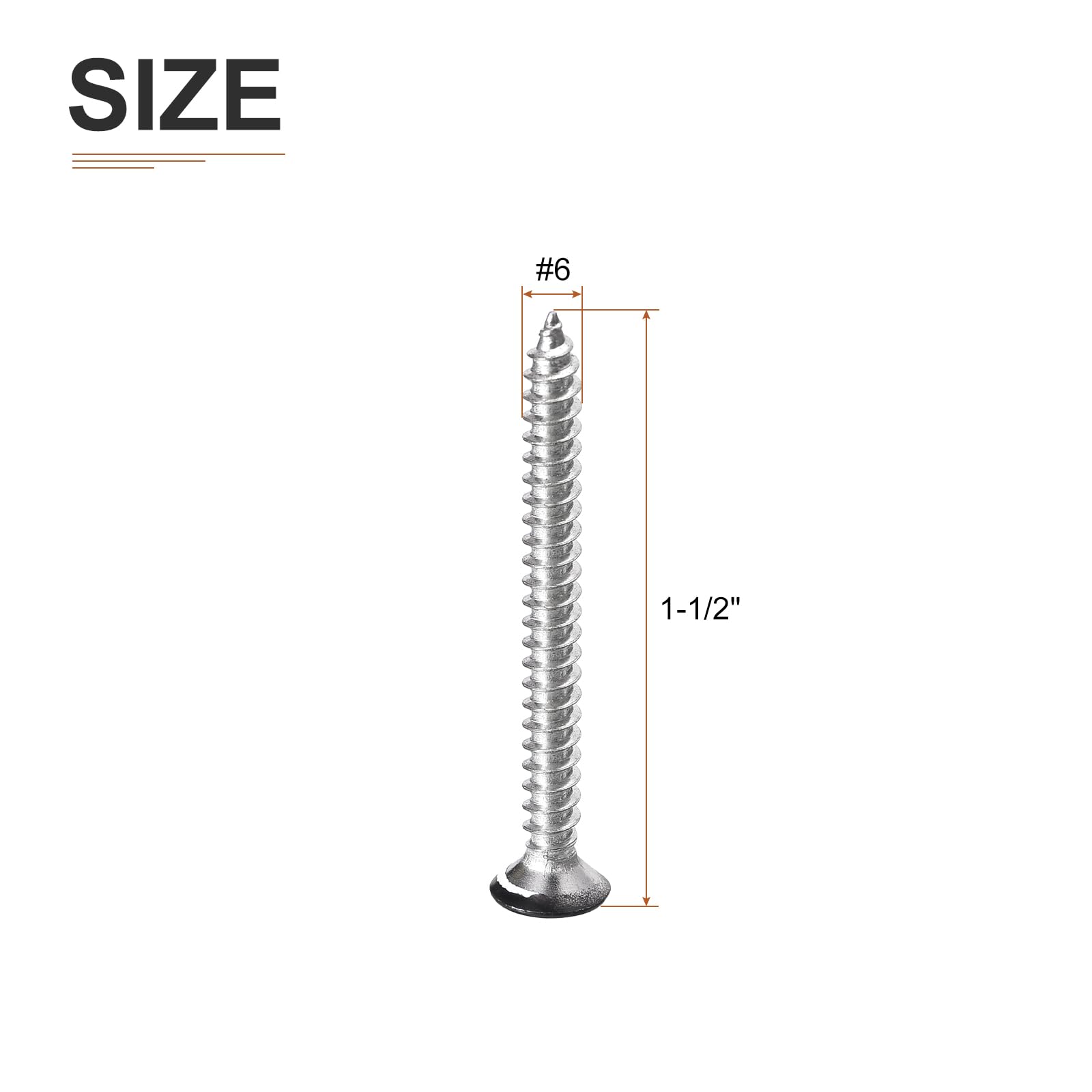 DTGN 100Pcs #6x1-1/2" Flat Head Wood Screws, 304 Stainless Steel Black Phillips Self Tapping Screws - Image 2
