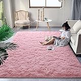 DweIke Fluffy Blush Pink Rugs for Bedroom Living Room, 4x6 Feet Soft Plush Shaggy Rose Coral Pinkish Girls Kids Rug, Non-Slip and Machine Washable Carpet for Dorm Nursery Classroom Decor