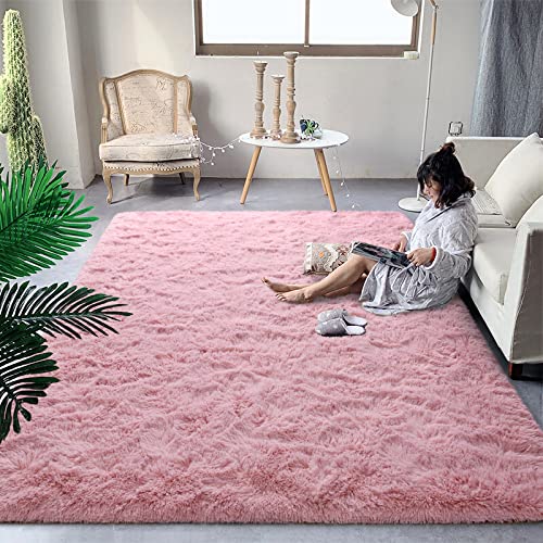 DweIke Fluffy Blush Pink Rugs for Bedroom Living Room, 3x5 Feet Soft Plush Shaggy Rose Coral Pinkish Girls Kids Rug, Non-Slip and Machine Washable Carpet for Dorm Nursery Classroom Decor
