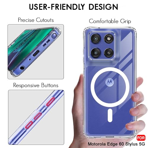 Image of TheGiftKart Ultra-Hybrid Crystal Clear Back Case Cover for Motorola Edge 60 Stylus | Shockproof Design | Hard Back Cover for Motorola Edge 60 Stylus (PC & TPU, Magsafe Compatible, Clear)