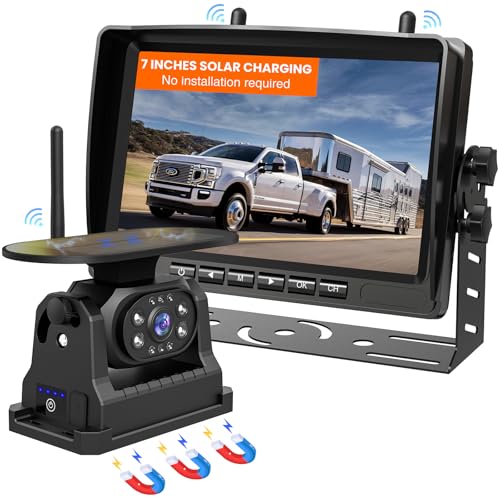 Image of Wireless Backup Camera, No Complex Wiring Portable Magnetic Solar HD 1080P Backup Camera System with 7 inch Monitor for RVs Campers Trucks