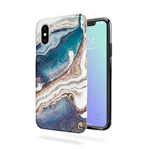 Marble iPhone X/XS Case, Sparkle Glitter Gold/Blue Marble Ultra Slim Shockproof Flexible Bumper TPU  - //coolthings.us
