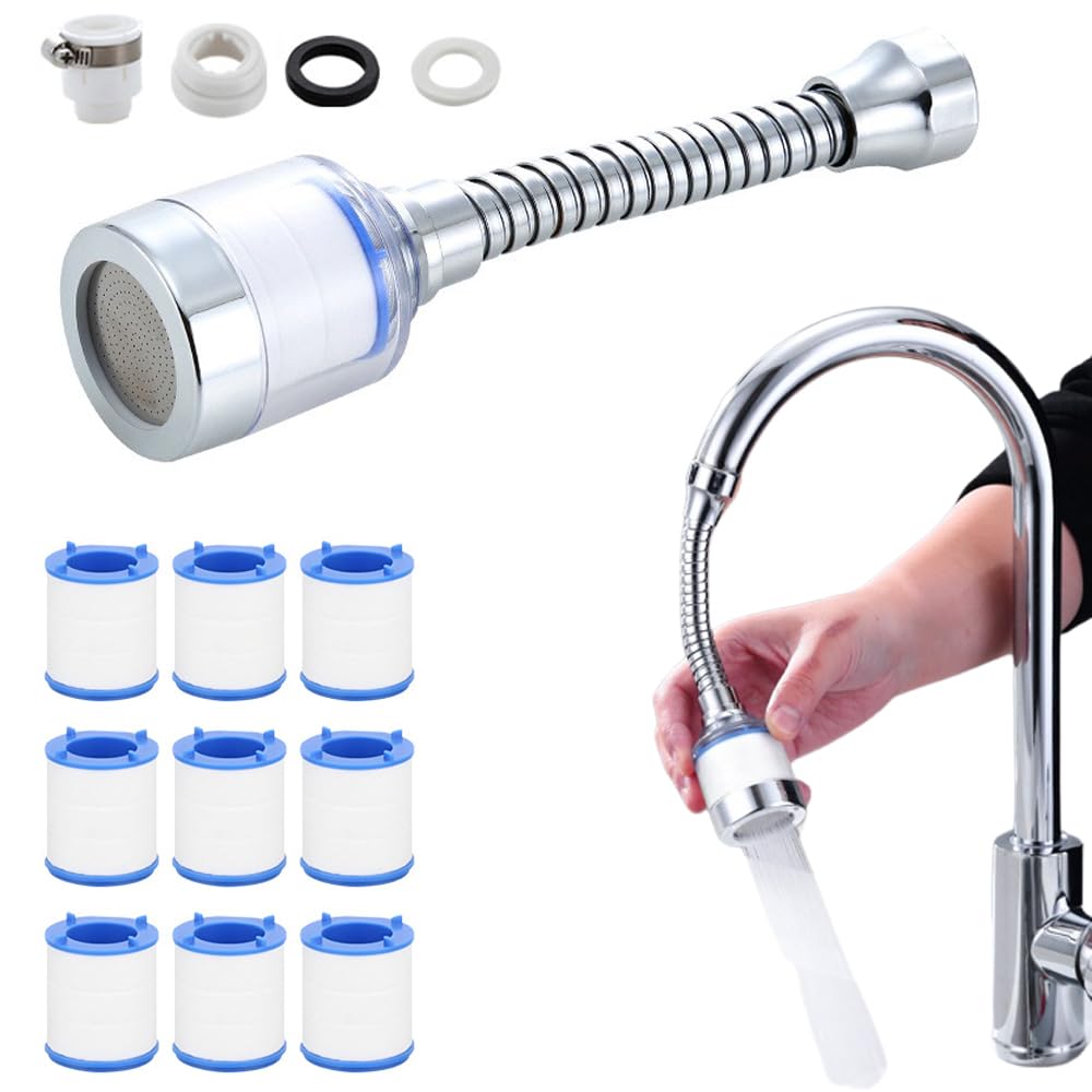 NEVYTOL Filtre Robinet Anti-Calcaire 360° – Purificateur Eau Cuisine & Salle De Bain Avec 9 Cartouches, 3 Modes Jet