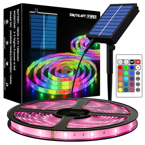 MIWATT Solar LED Strip Lights Outdoor, 10M Solar Powered RGB LED Strip SMD 5050 LED Rope Lights