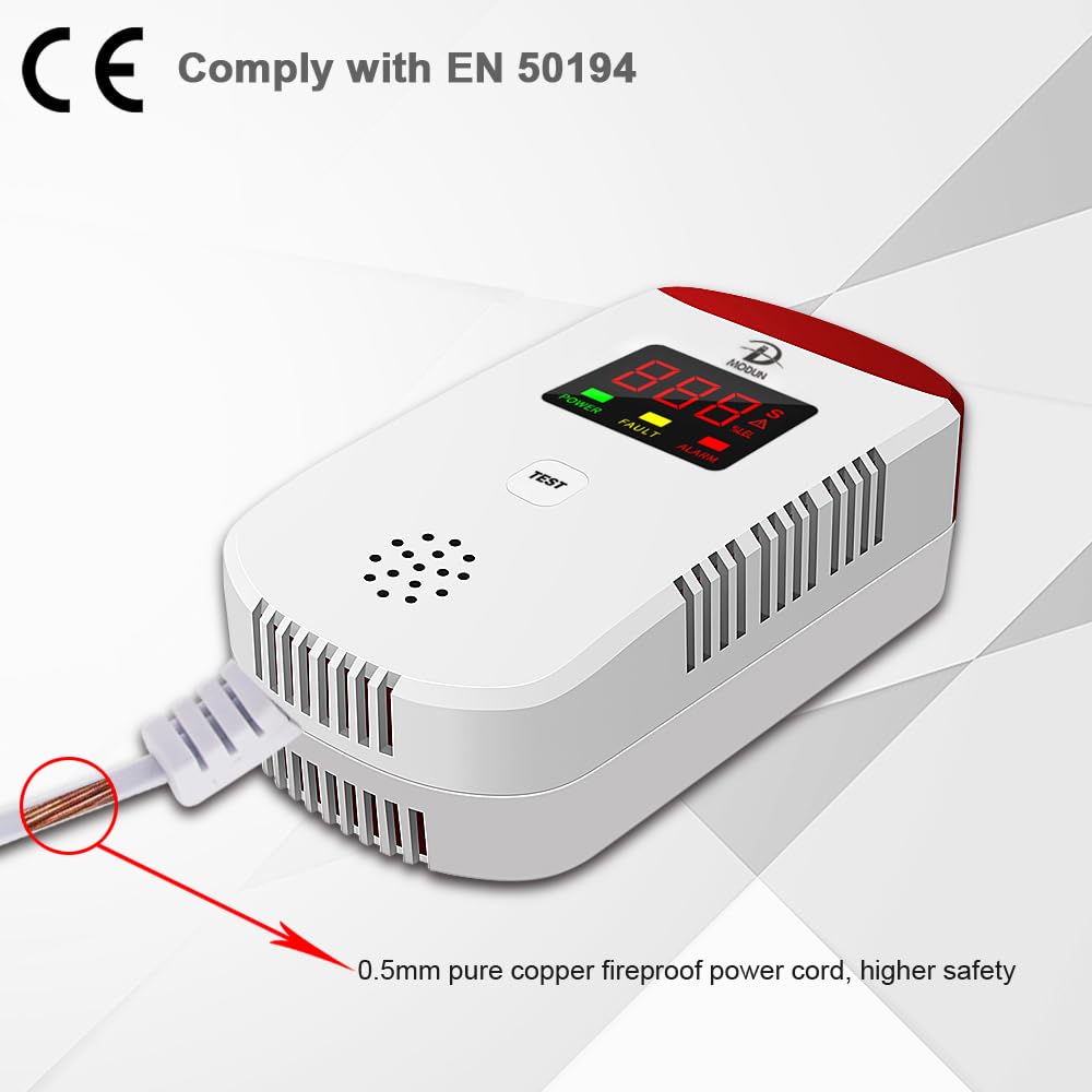 Gasmelder, Heimgebrauchs Methan Propan Butangas Monitor, Plug-in für brennbares LPG/Erdgas/Kohle-Gaslecksensor, Tonalarm, Warnung vor rotem Blitzlicht, Gaskonzentration der Digitalanzeige