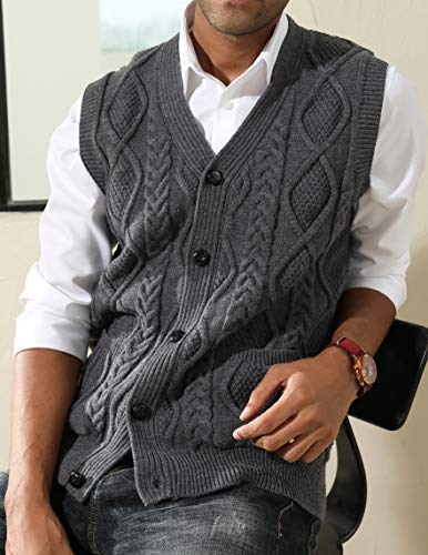 Image of PJ PAUL JONES Mens Cable Knit V Neck Sweater Vest Button Up