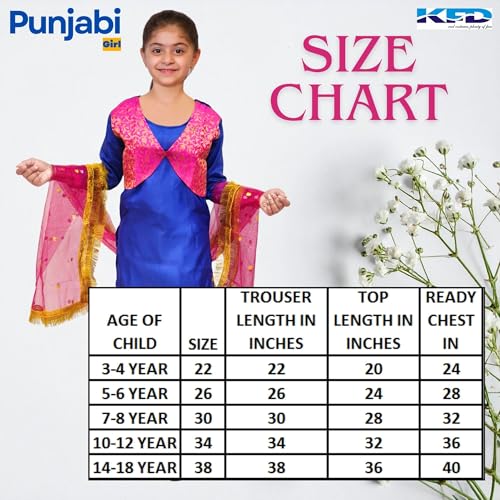 Image of Kaku Fancy Dresses Punjabi Girl Ethnic Costume for Kids - Blue & Magenta Salwar Suit Dress with Dupatta | Indian State Fancy Dress for Girls (3-4 Years)